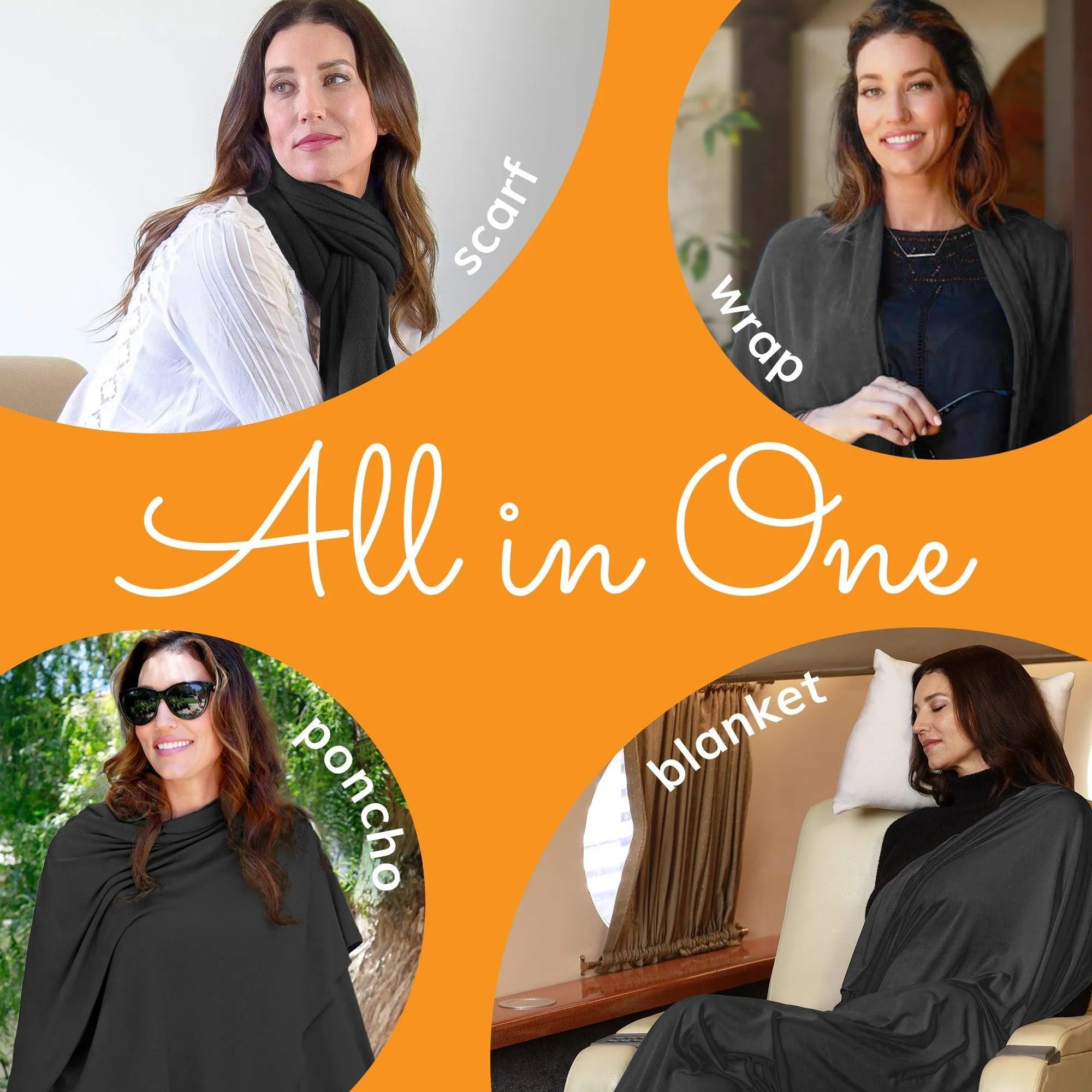 Wayfarer Travel Wrap in Eco Cashmere Jet Black - HappyLuxe