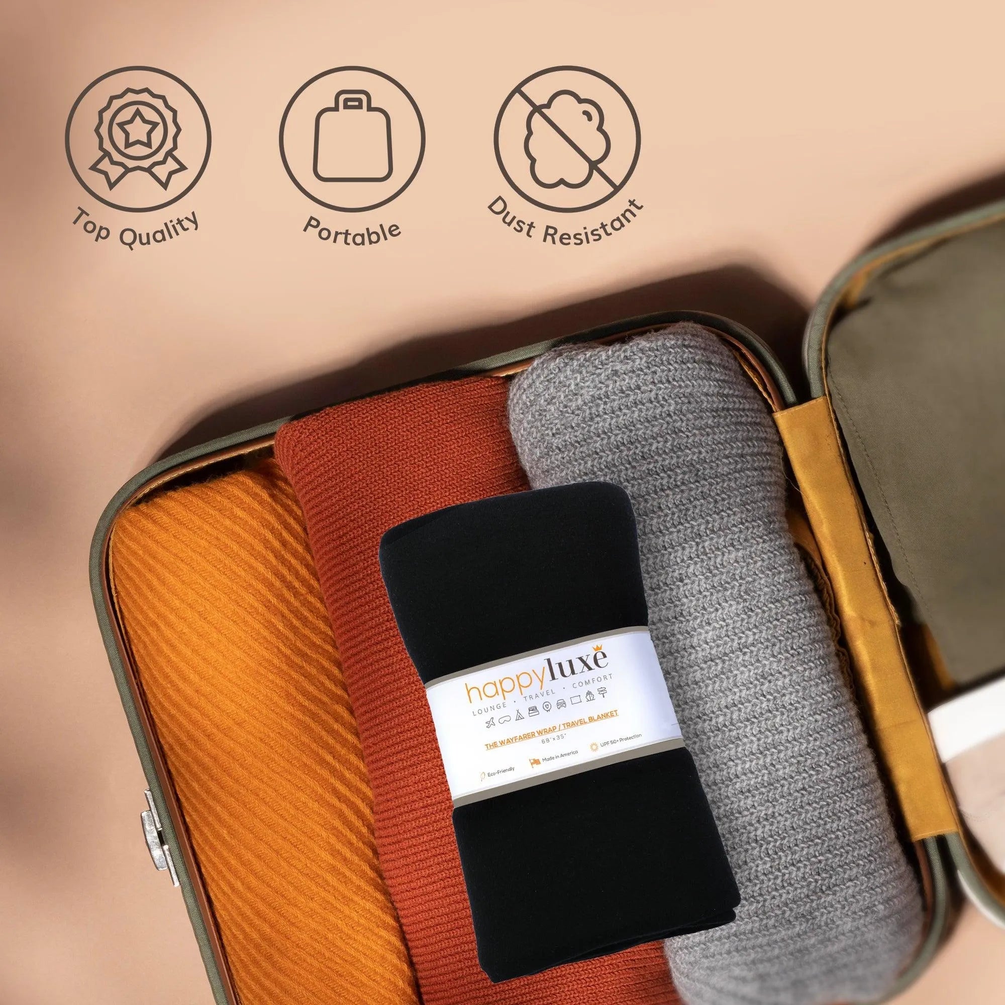 Wayfarer Travel Wrap in Eco Cashmere Jet Black - HappyLuxe